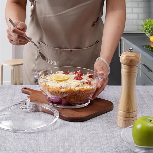 Wringo 1500 ML Deep Round Glass Casserole Oven and Microwave Safe Serving Bowl with See Through Top Lid -Mixing Bowl for Snacks, Cereals, Rice, Sambar, Salad (1500ML, Set of 3) - Image 3
