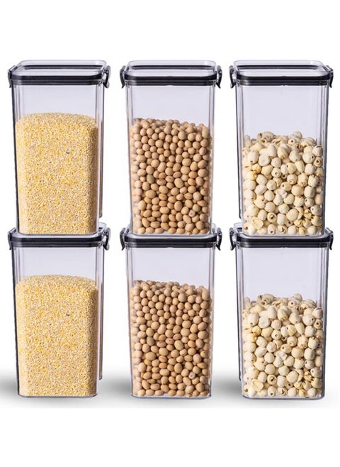 Airtight Food Storage Container with Lock Lids,Cereal & Dry Storage Jars,Kitchen and Pantry Organization Canisters for Cereal,Coffee,Rice,Flour and Sugar (1800ml/Set of 6)