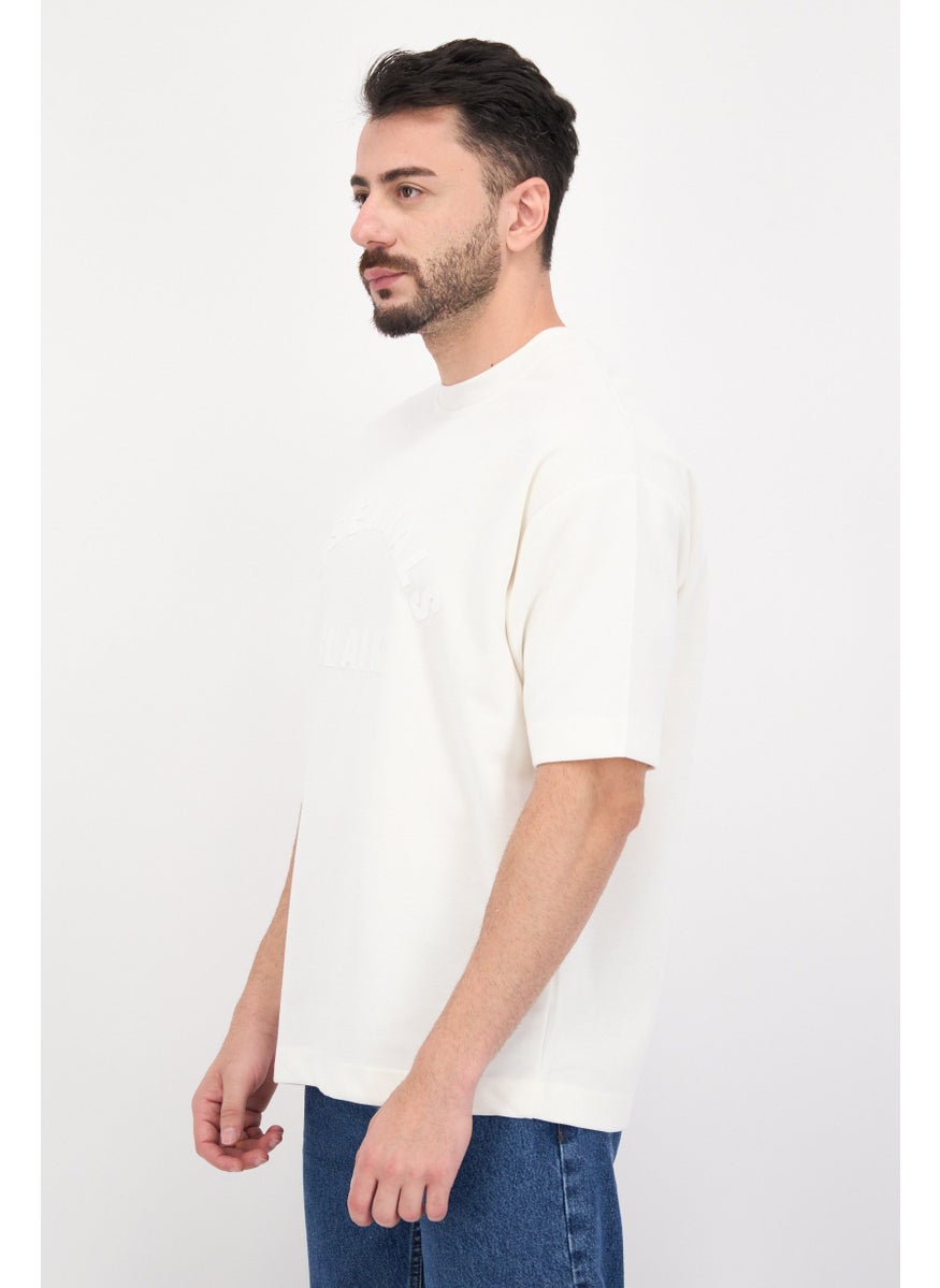 Blank Essentials - Men Round Neck Short Sleeves Brand Logo T-Shirt, Off-White - Image 1