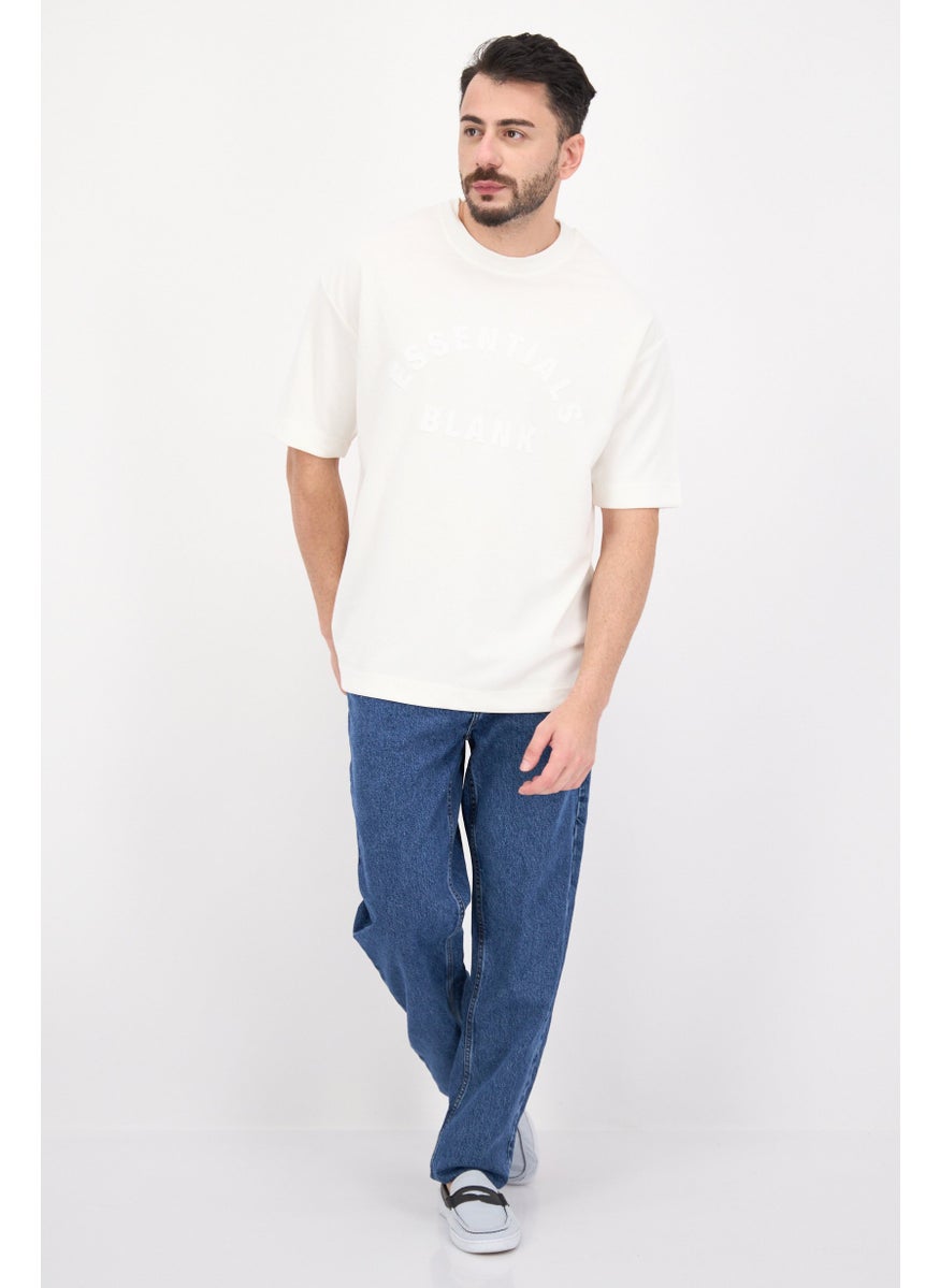Blank Essentials - Men Round Neck Short Sleeves Brand Logo T-Shirt, Off-White - Image 1