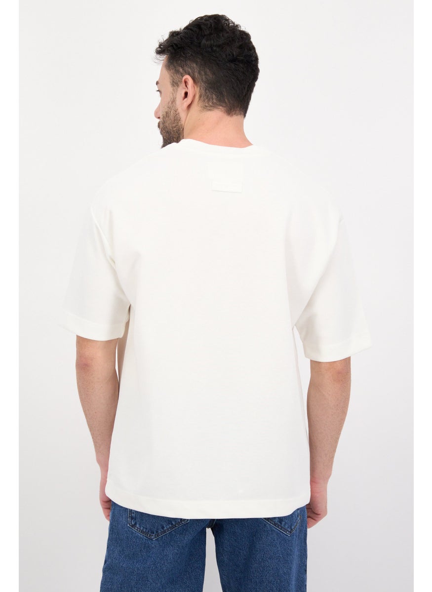 Blank Essentials - Men Round Neck Short Sleeves Brand Logo T-Shirt, Off-White - Image 1
