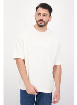 Men Round Neck Short Sleeves Brand Logo T-Shirt, Off-White