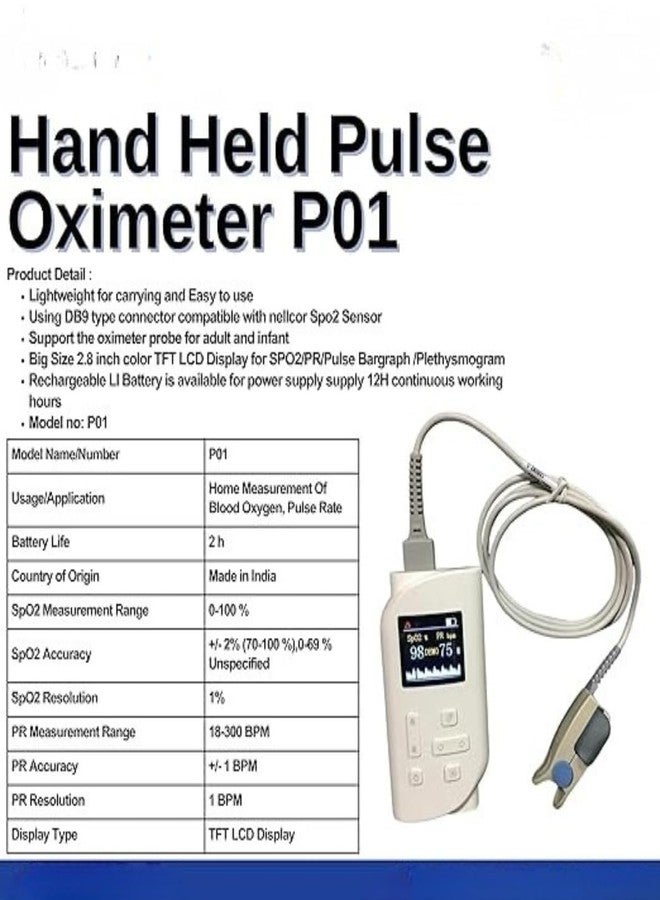 GUDYB Handheld Pulse Oximeter | Professional SPO2 & Pulse Rate Monitor with TFT LCD Display | Rechargeable Finger Oximeter | Ideal for Hospital, Clinic & Home Health Use (Adult) - Image 2