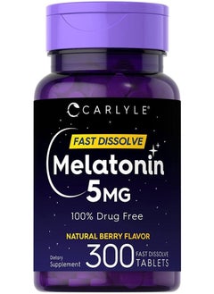 CARLYLE Melatonin 5 mg Fast Dissolve 300 Tablets | Natural Berry Flavor | Vegetarian, Non-GMO Supplement  - Image 1
