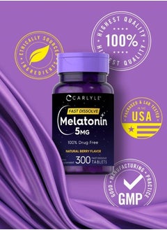 CARLYLE Melatonin 5 mg Fast Dissolve 300 Tablets | Natural Berry Flavor | Vegetarian, Non-GMO Supplement  - Image 5