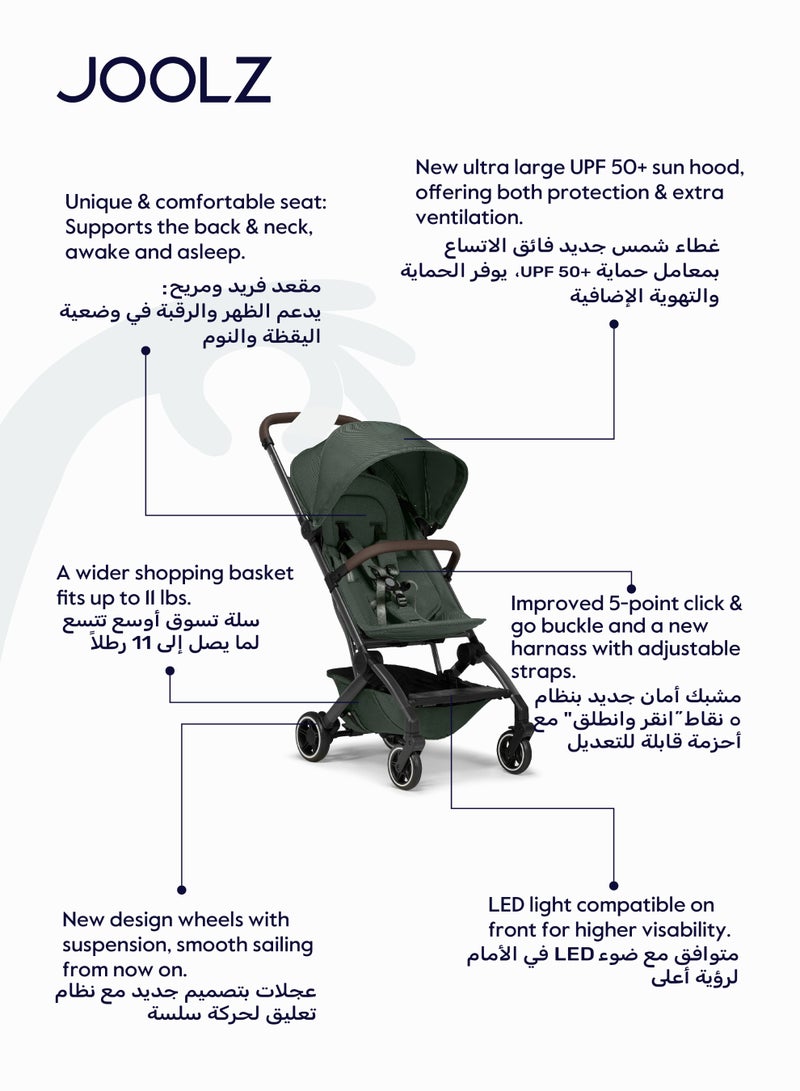 JOOLZ AER+ Lightweight Compact Travel Stroller – One-Hand Quick Fold, XXL Sun Hood, Adjustable Recline, Ultra Durable, Comfortable & Travel-Friendly – Supports Up to 50 lbs – Forest Green - Image 2