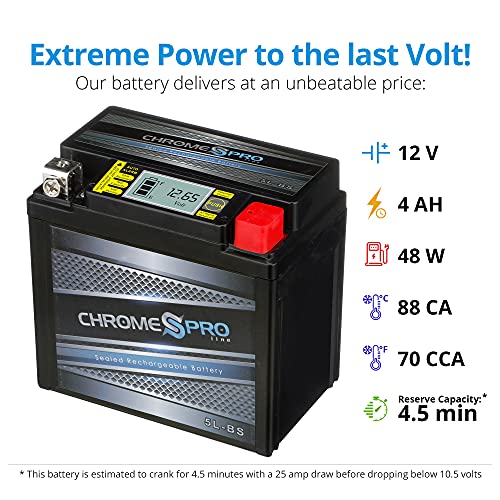 Chrome S Pro Chrome Pro iGel YTX5L-BS Battery – 70 CCA, Gel Electrolyte, LCD Display, 12V 4Ah – Fits ATV, Motorcycle, Scooter, Jet Ski, Dirt Bike, UTV, Snowmobile & More – T3 Nut & Bolt Terminal - Image 3