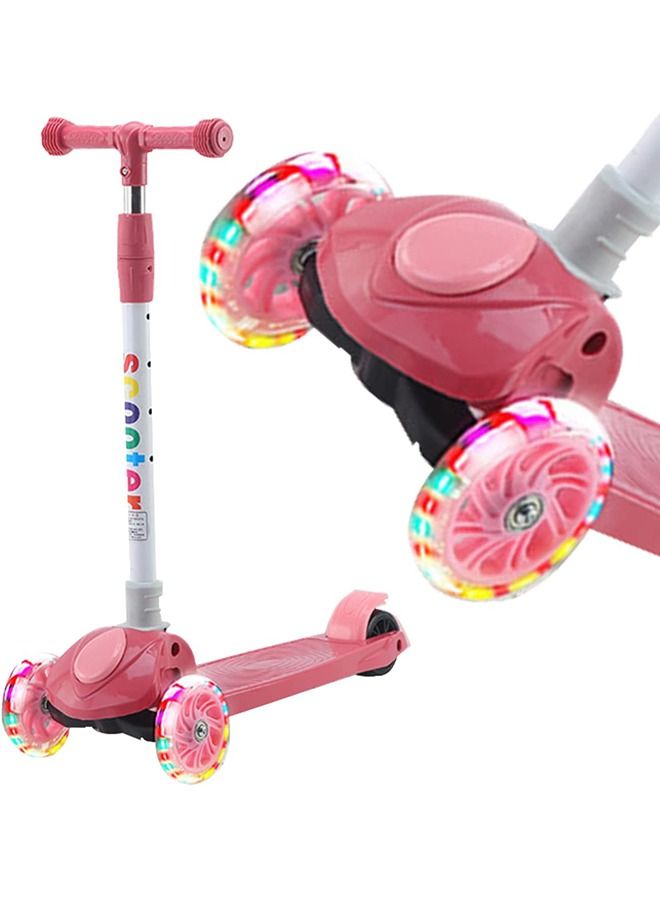 Arabest Kick Scooters for Kids,4 Adjustable Height Foldable Scooter, PU LED Wheels,3 Wheel Scooter for Kids for Girls and Boys Outdoor Learn to See(PINK)  - Image 1