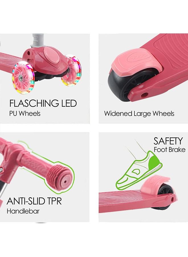 Arabest Kick Scooters for Kids,4 Adjustable Height Foldable Scooter, PU LED Wheels,3 Wheel Scooter for Kids for Girls and Boys Outdoor Learn to See(PINK)  - Image 2