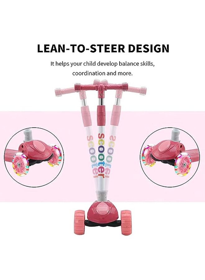 Arabest Kick Scooters for Kids,4 Adjustable Height Foldable Scooter, PU LED Wheels,3 Wheel Scooter for Kids for Girls and Boys Outdoor Learn to See(PINK)  - Image 3