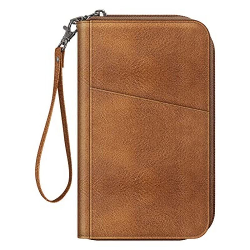 Travel wallet for family use, made of durable nylon in navy blue with RFID-blocking technology for passports, cards, and boarding passes