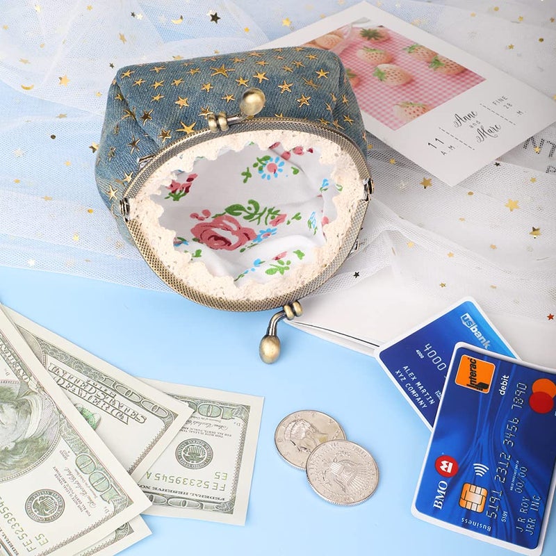 Oyachic Five Pointed Star Coin Purse Denim Change Pouch Wallets Buckle with Kisslock Clasp Coin Holder Clutch Handbags for Women Ladies,Blue - Image 4
