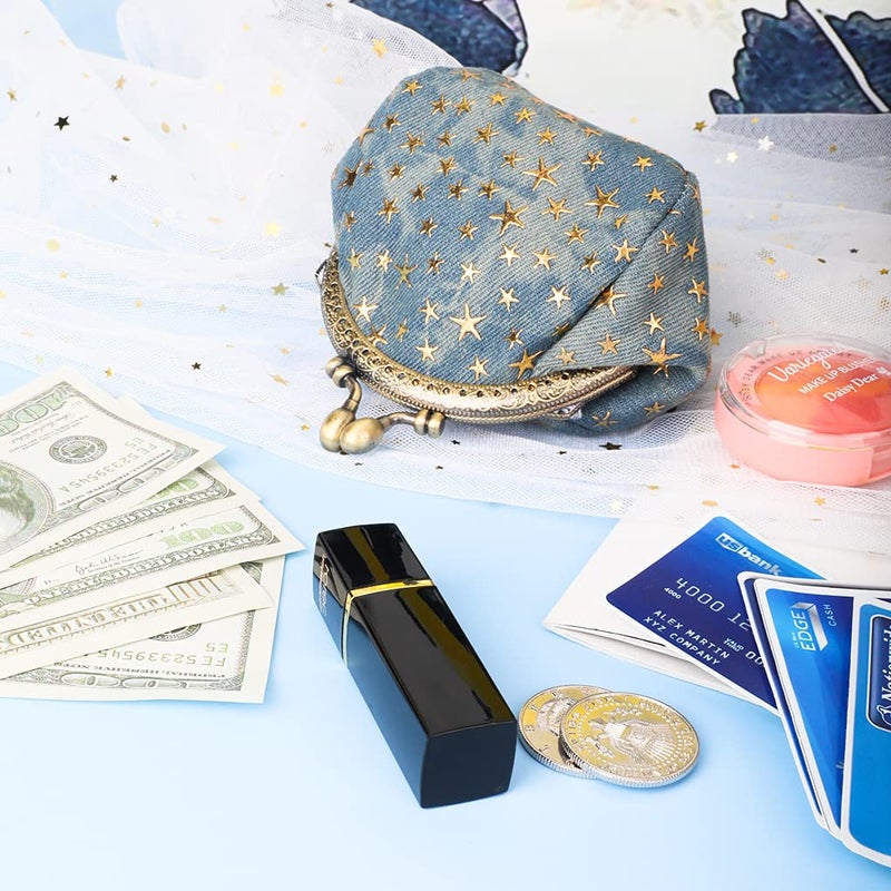 Oyachic Five Pointed Star Coin Purse Denim Change Pouch Wallets Buckle with Kisslock Clasp Coin Holder Clutch Handbags for Women Ladies,Blue - Image 5