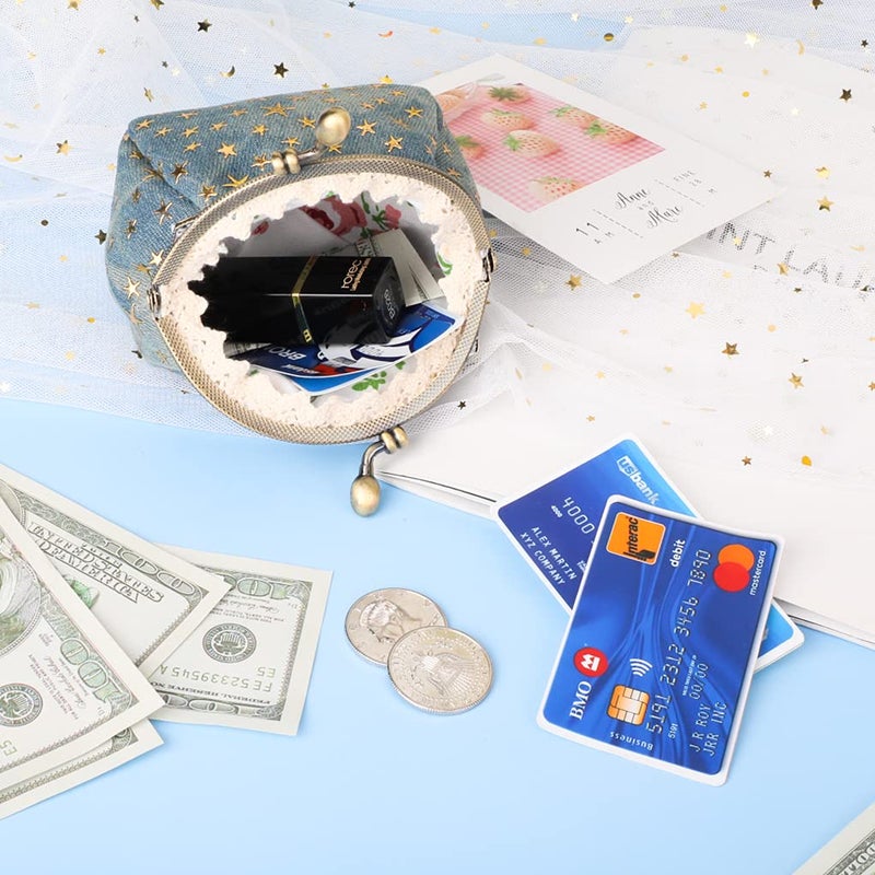 Oyachic Five Pointed Star Coin Purse Denim Change Pouch Wallets Buckle with Kisslock Clasp Coin Holder Clutch Handbags for Women Ladies,Blue - Image 3