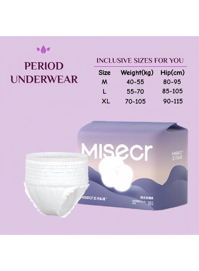 MISECR 10 Pack Disposable Period Pants for Sanitary Protection, 10 Count Sanitary Pads Pant Style, Protective Underware for Women, Medium/Large/X-Large Pull Ups - Image 5