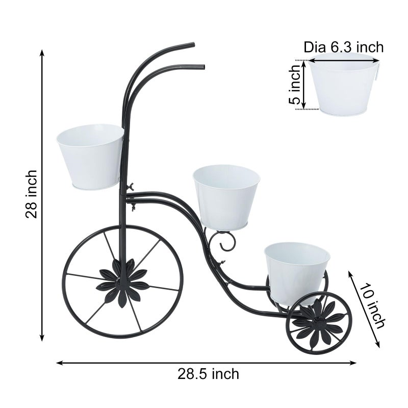 LEWIS&WAYNE Metal Tricycle Planter, 3 Tier Floral Flower Plant Stand Holder Hand Painted Outdoor Garden Patio Decor - Image 3