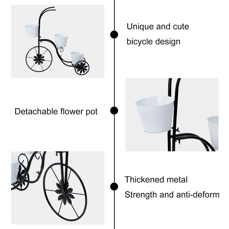 LEWIS&WAYNE Metal Tricycle Planter, 3 Tier Floral Flower Plant Stand Holder Hand Painted Outdoor Garden Patio Decor - Image 4