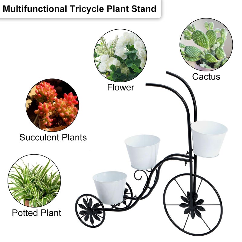 LEWIS&WAYNE Metal Tricycle Planter, 3 Tier Floral Flower Plant Stand Holder Hand Painted Outdoor Garden Patio Decor - Image 5