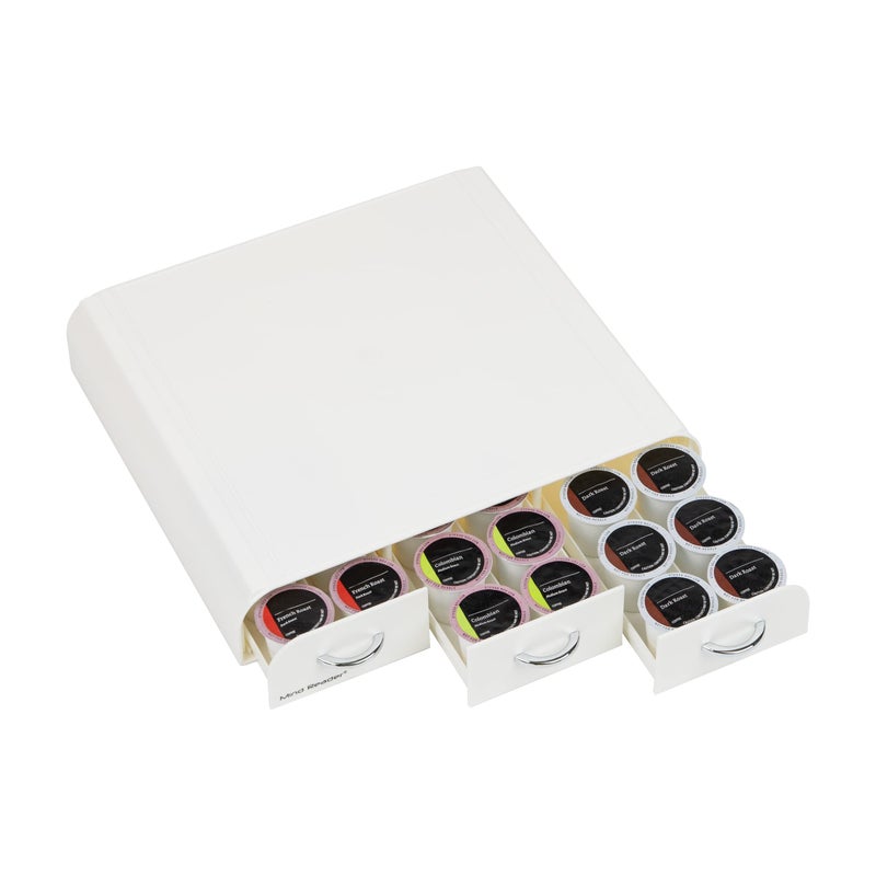 Mind Reader Single Serve Coffee Pod Organizer with 3 Drawers, 36 Pod Capacity, Countertop , 12.25"L x 13.5"W x 2.5"H, White - Image 1