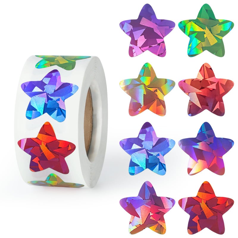 Imeepa 500PCS Multi-Color Star Stickers for Kids Reward, 1 inch Holographic Star Stickers for DIY, Crafts, Behavior Chart, Student Planner, School and Classroom Teacher Supplies, 8 Colors - Image 1