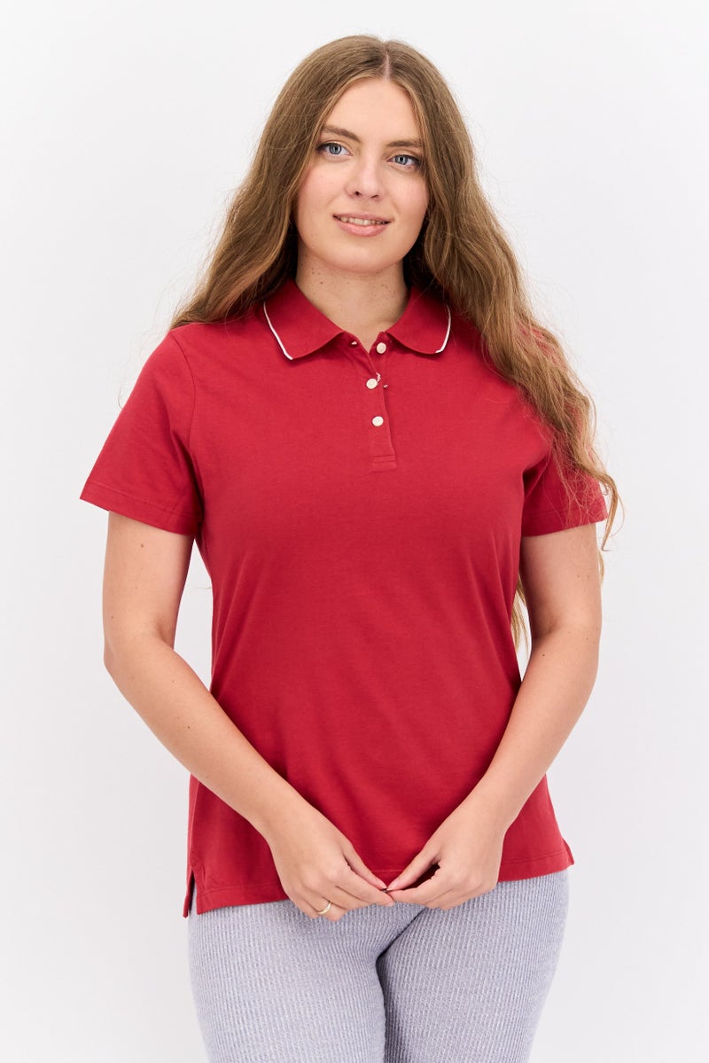 Greg Norman تي شيرت رياضي نسائي بأكمام قصيرة، أحمر - Image 1