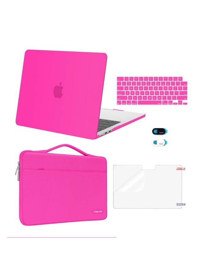 Mosiso Compatible with MacBook Air 13 inch Case 2024 2023 2022 M3 A3113 M2 A2681, Plastic Hard Shell&Sleeve Bag&Keyboard Skin&Webcam Cover&Screen Film for MacBook Air 13.6 inch Case, Bright Rose - Image 1