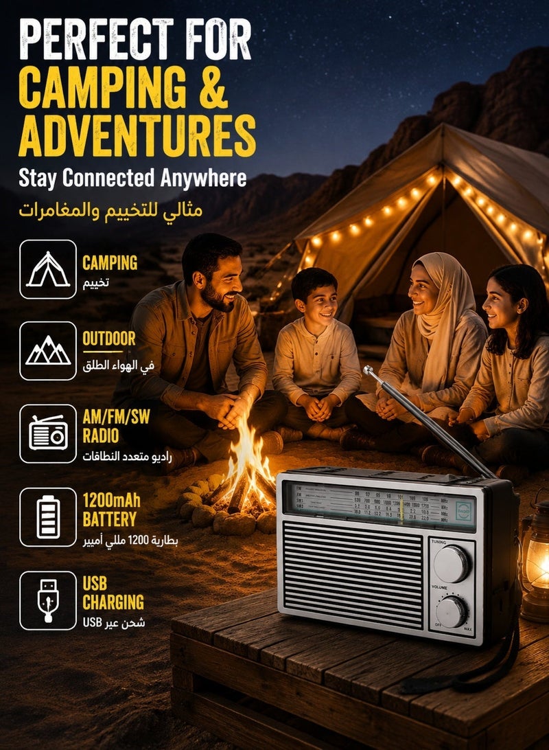 BAIJIALI Portable Emergency Radio – AM/FM/SW Rechargeable 1200mAh Battery – Outdoor Camping & Survival Radio – Strong Signal Reception – Compact Travel Design - Image 2