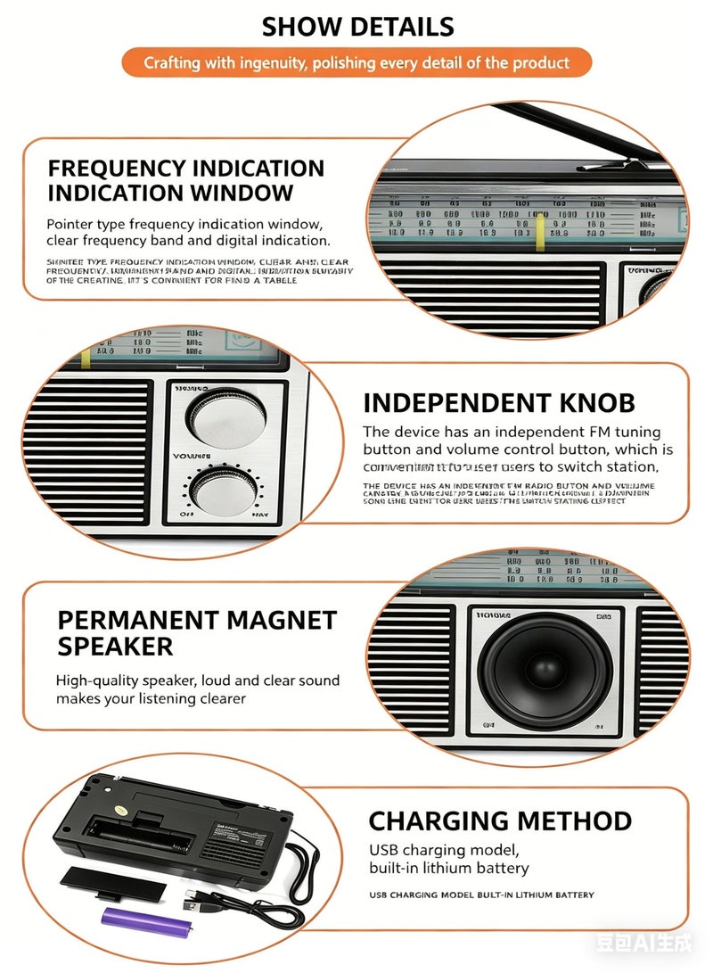 BAIJIALI Portable Emergency Radio – AM/FM/SW Rechargeable 1200mAh Battery – Outdoor Camping & Survival Radio – Strong Signal Reception – Compact Travel Design - Image 5