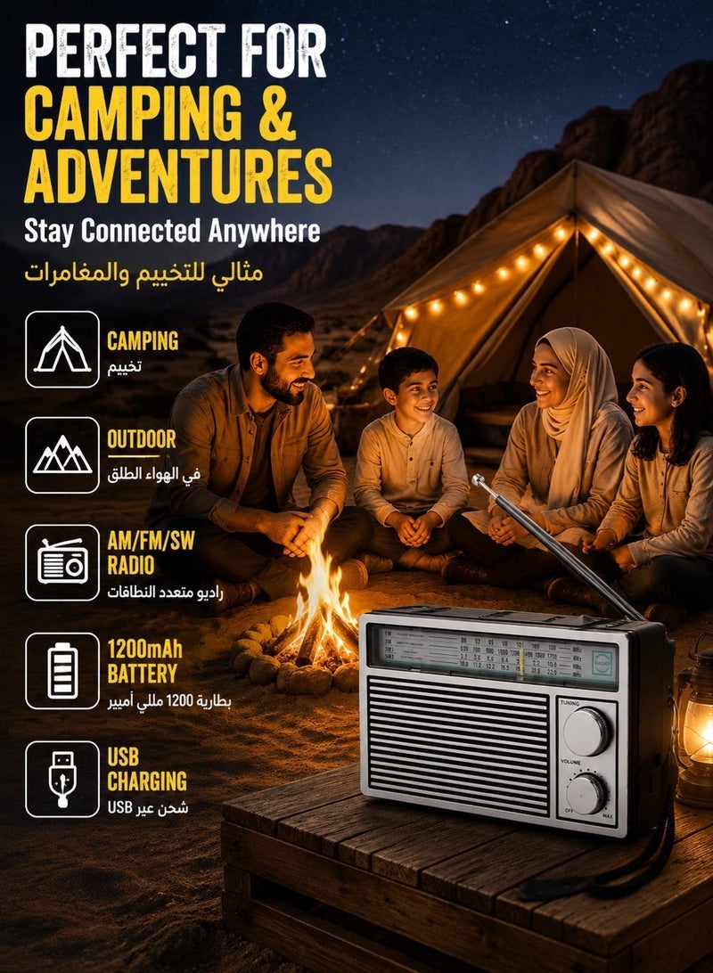 BAIJIALI Portable Emergency Radio – AM/FM/SW Rechargeable 1200mAh Battery – Outdoor Camping & Survival Radio – Strong Signal Reception – Compact Travel Design - Image 3