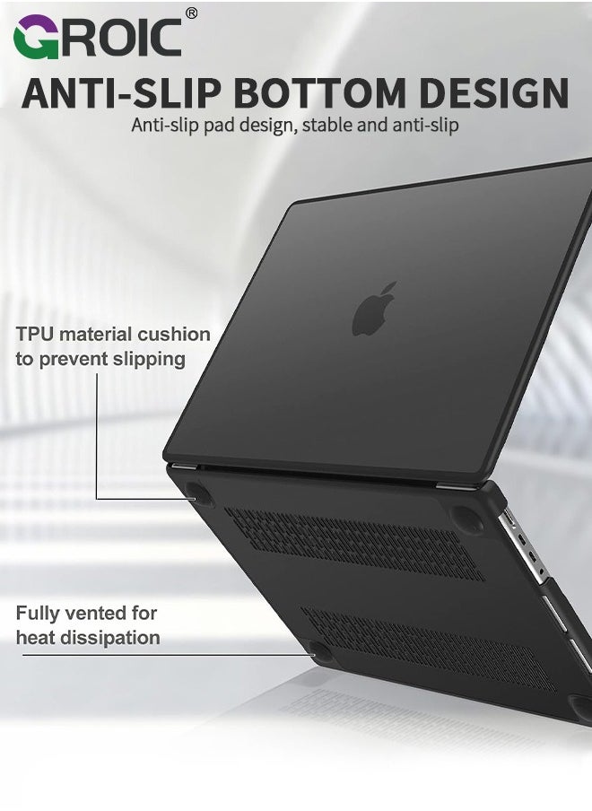 GROIC - Black MacBook Pro 16 inch Case, Heavy Duty Hard Shell Protective Cover 2024-2021 Model M3 A2991 A2780 A2485 M2 M1 with Touch ID, Anti-Cracking and Anti-Fingerprint Hard Shell Case with Keyboard Cover - Image 1