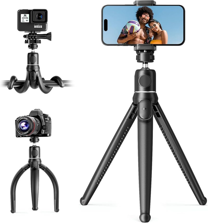 UBeesize Camera Tripod with Remote, Flexible Tripod Stand with Phone Holder and Action Camera Mount Adapter for iPhone Samsung Cellphones, Canon Nikon Sony Cameras - Image 1