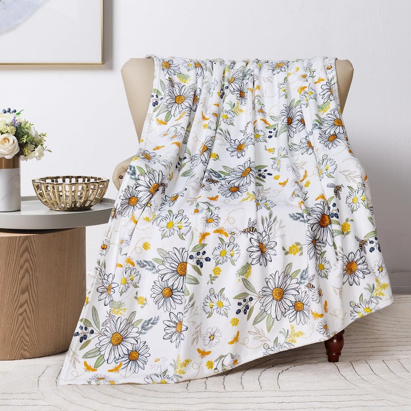 Tupmnbry Floral Throw Blanket Daisy Sunflower Blanket Super Soft Flannel Fleece Blankets Lightweight Fluffy Plush Bed Blanket for Bedding Sofa and Travel 50"X60" - Image 2
