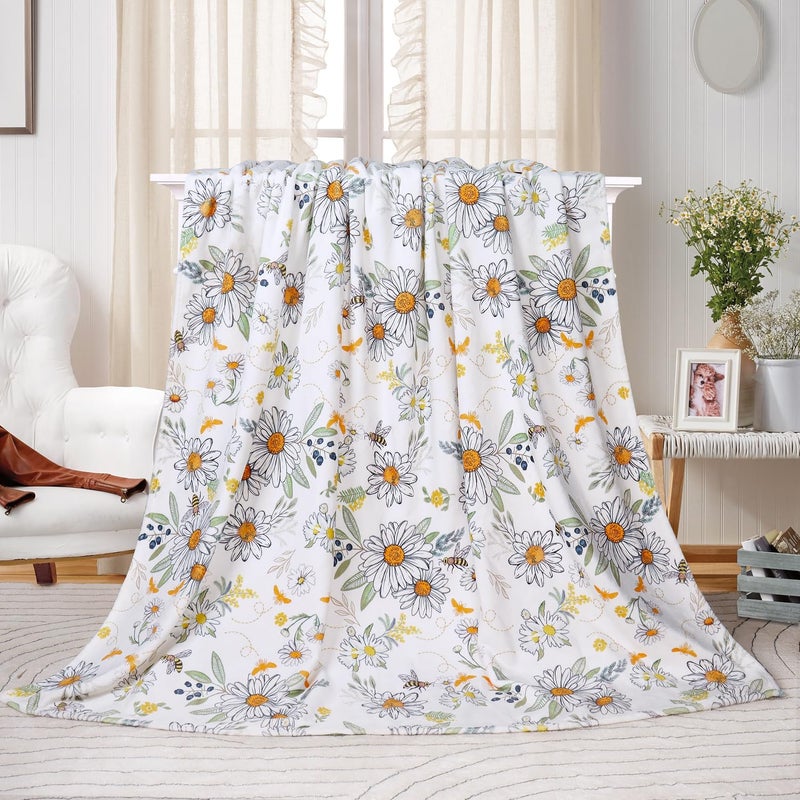 Tupmnbry Floral Throw Blanket Daisy Sunflower Blanket Super Soft Flannel Fleece Blankets Lightweight Fluffy Plush Bed Blanket for Bedding Sofa and Travel 50"X60" - Image 3