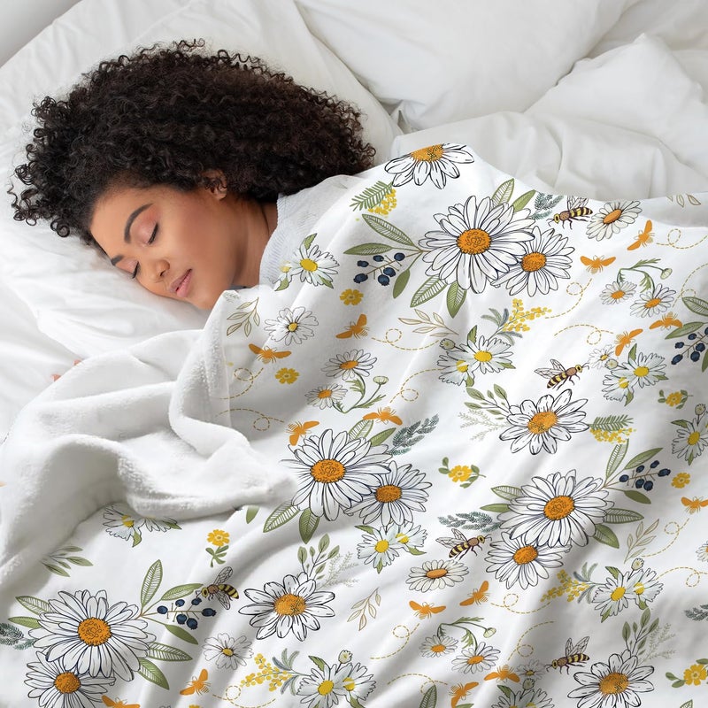 Tupmnbry Floral Throw Blanket Daisy Sunflower Blanket Super Soft Flannel Fleece Blankets Lightweight Fluffy Plush Bed Blanket for Bedding Sofa and Travel 50"X60" - Image 5