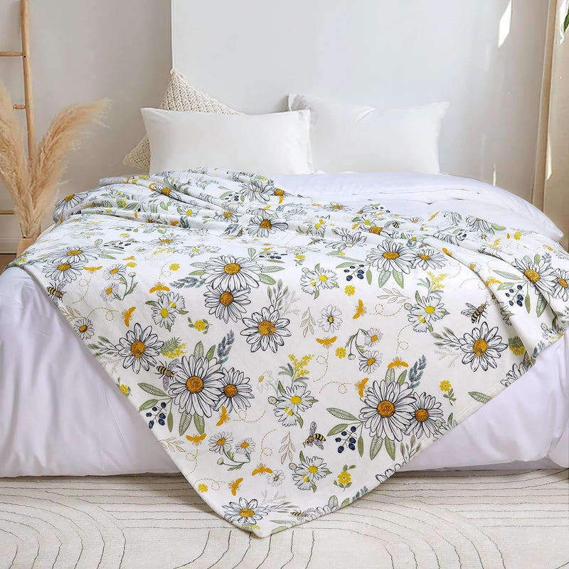 Tupmnbry Floral Throw Blanket Daisy Sunflower Blanket Super Soft Flannel Fleece Blankets Lightweight Fluffy Plush Bed Blanket for Bedding Sofa and Travel 50"X60" - Image 4