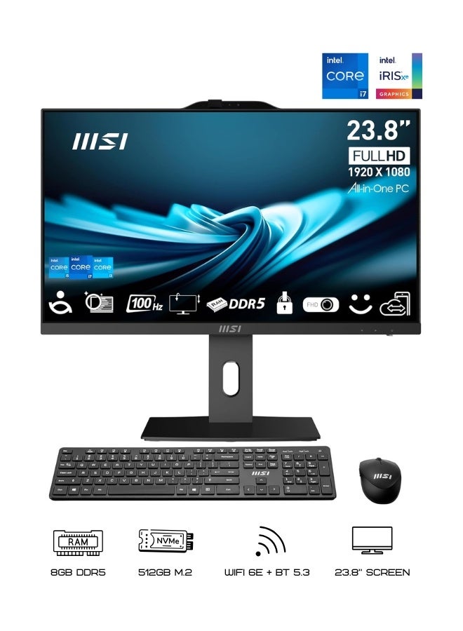 إم اس أي حاسوب MSI PRO AP242P 14M الكل في واحد، شاشة 23.8 بوصة FHD IPS 100 هرتز، معالج Intel Core i7-14700 الجيل الرابع عشر، 8GB ذاكرة DDR5، 512GB SSD، رسومات Intel UHD، WiFi 6E، كاميرا ويب، DOS، أسود - Image 1