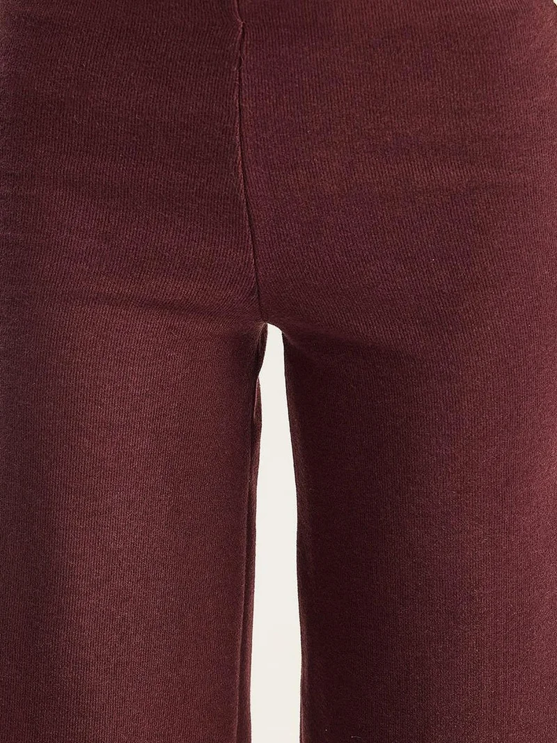Bianco Lucci Burgundy Red LUCCI Knitwear Accesiory Detailed Two-Piece Set for Women | Best Price UAE