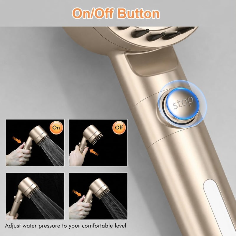 FEELSO Hard Water Filter Shower Head High Pressure with 1.5m Hose Silver | 3+1 Spray Jet Modes Handheld Massage Shower Head with 15 Stage Filter for Residual Chlorine Remove & Reduce Dry Itchy Skin - Image 3