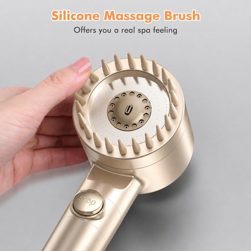 FEELSO Hard Water Filter Shower Head High Pressure with 1.5m Hose Silver | 3+1 Spray Jet Modes Handheld Massage Shower Head with 15 Stage Filter for Residual Chlorine Remove & Reduce Dry Itchy Skin - Image 4