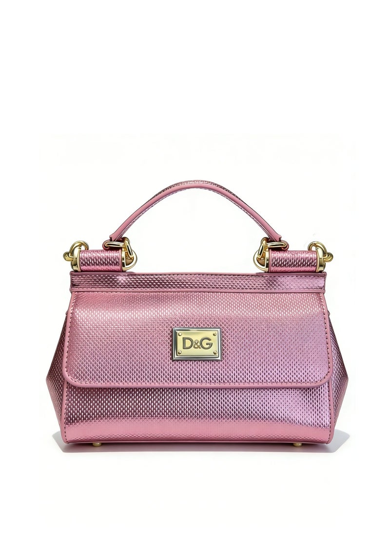 دي آند جي D&G DG bag light purple Dauphine leather mini bag-gold metal hardware, signature board, top treatment and convertible belt, luxury structure handbag for daily and formal occasions. - Image 1