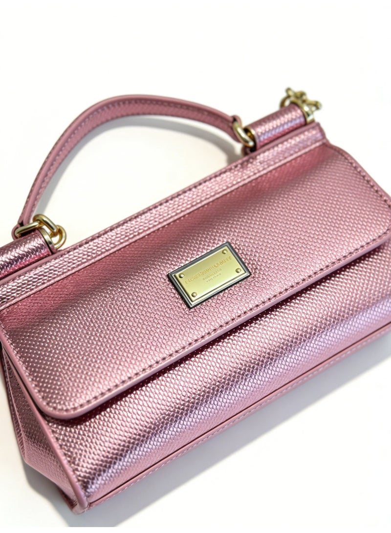 دي آند جي D&G DG bag light purple Dauphine leather mini bag-gold metal hardware, signature board, top treatment and convertible belt, luxury structure handbag for daily and formal occasions. - Image 5