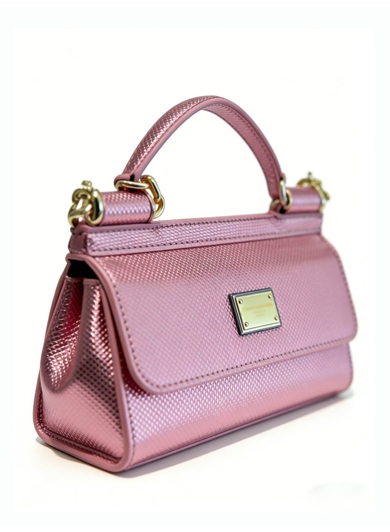 دي آند جي D&G DG bag light purple Dauphine leather mini bag-gold metal hardware, signature board, top treatment and convertible belt, luxury structure handbag for daily and formal occasions. - Image 4