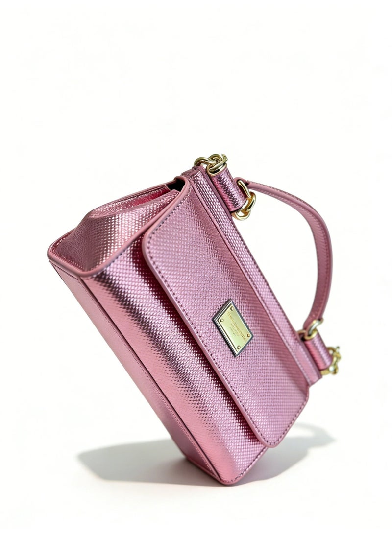 دي آند جي D&G DG bag light purple Dauphine leather mini bag-gold metal hardware, signature board, top treatment and convertible belt, luxury structure handbag for daily and formal occasions. - Image 3