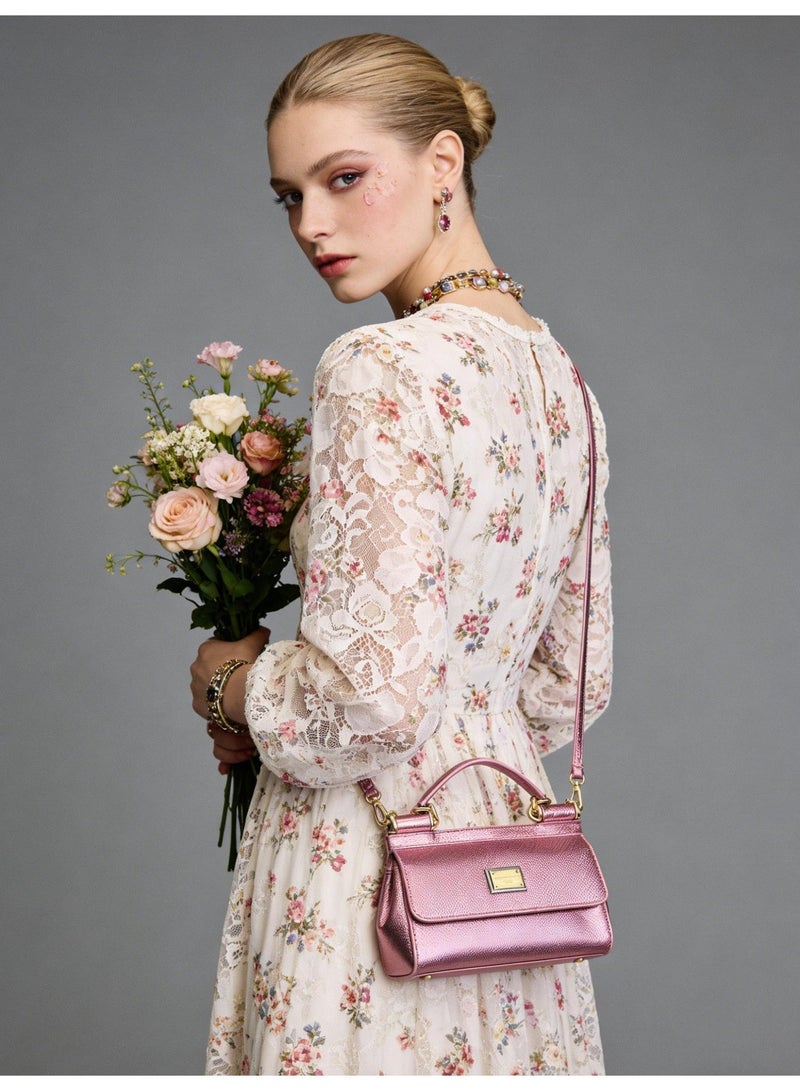 دي آند جي D&G DG bag light purple Dauphine leather mini bag-gold metal hardware, signature board, top treatment and convertible belt, luxury structure handbag for daily and formal occasions. - Image 2