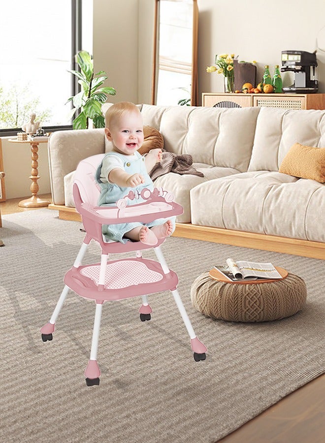 Baby Multifunctional High Chair Adjustable Feeding Chair Toddler Dinning Booster Toddler Building Block Table with Safety Harness and Removable Tray And Roller Wheels