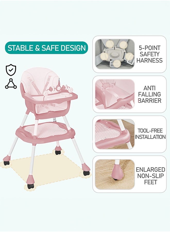 Occuwzz Baby Multifunctional High Chair Adjustable Feeding Chair Toddler Dinning Booster Toddler Building Block Table with Safety Harness and Removable Tray And Roller Wheels  - Image 3