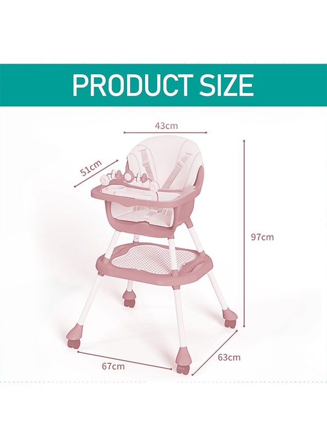Baby Multifunctional High Chair Adjustable Feeding Chair Toddler Dinning Booster Toddler Building Block Table with Safety Harness and Removable Tray And Roller Wheels