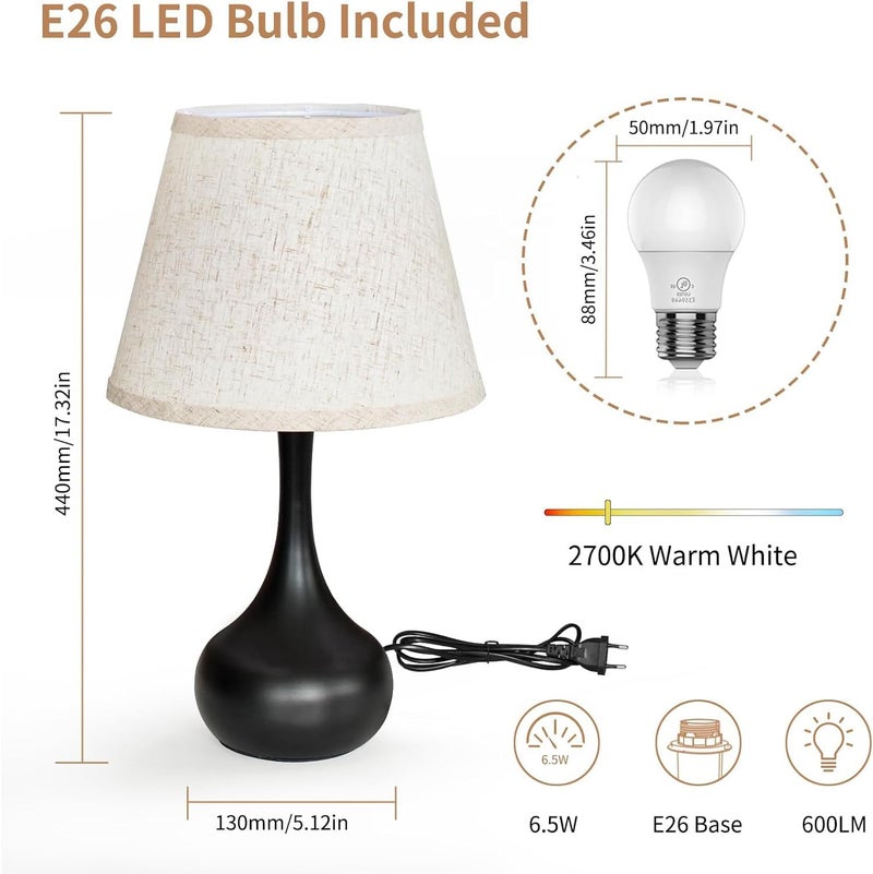 Touch Bedside Lamp - 3-Way Dimmable Farmhouse Table Lamp with Fabric Shade - Image 2