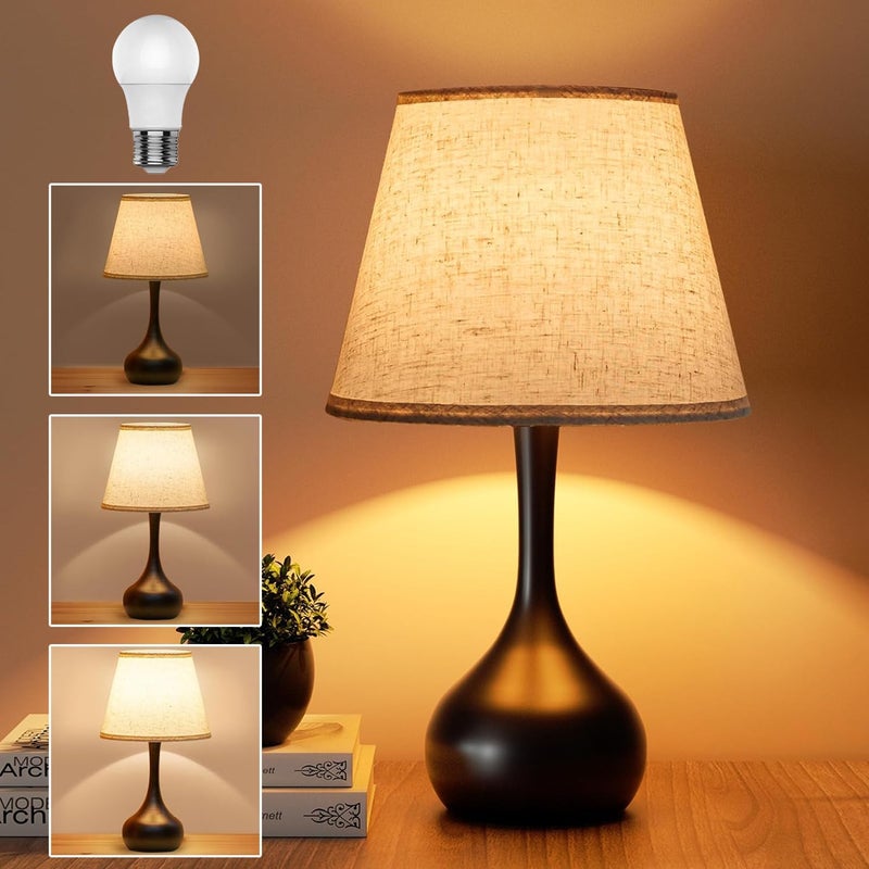 Touch Bedside Lamp - 3-Way Dimmable Farmhouse Table Lamp with Fabric Shade - Image 1