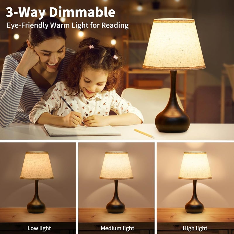 Touch Bedside Lamp - 3-Way Dimmable Farmhouse Table Lamp with Fabric Shade - Image 3